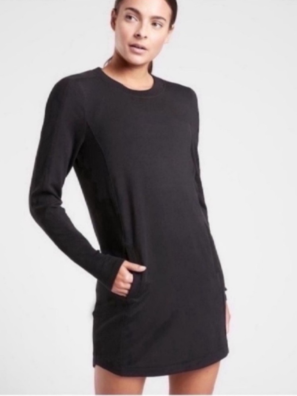 Athleta Balance Long Sleeve Dress Tunic | Black Medium Tencel